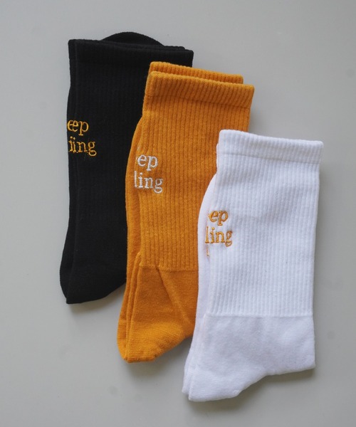ミケバック＆ソックス バックロゴ 刺繍 クルーソックス 3足セット / 3Pソックス_