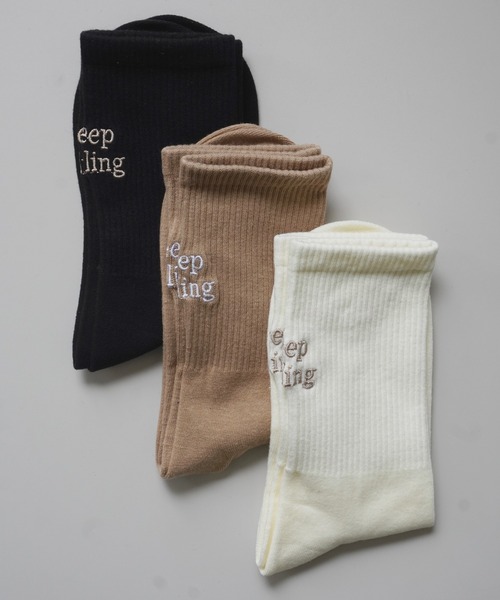 バックロゴ 刺繍 クルーソックス 3足セット / 3Pソックス_