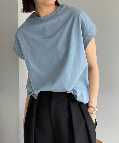 CAPRICIEUX LE'MAGE（カプリシューレマージュ）の「ノースリフロッキーTシャツ（Tシャツ/カットソー・レディース・ブルー/チャコールグレー/ベージュ/ホワイト・FREE）」の4枚目の写真