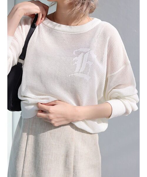 EVRIS（エヴリス）の「シアーロゴジャガードニット（ニット/セーター・レディース・ブラック/グリーン/ホワイト・FREE）」の2枚目の写真