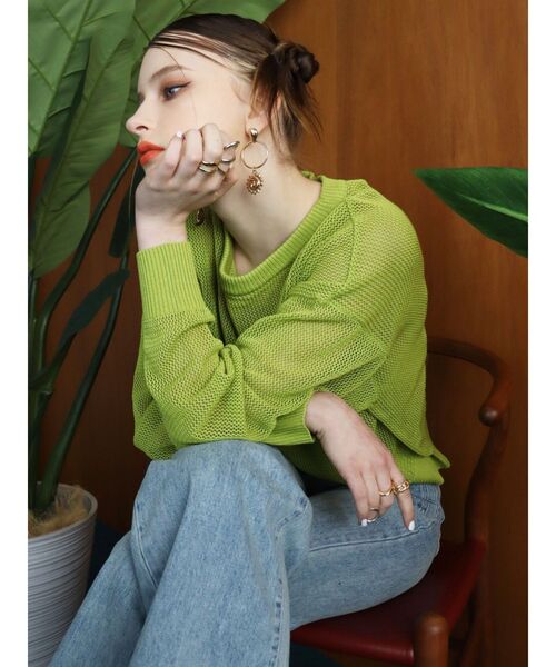 EVRIS（エヴリス）の「シアーロゴジャガードニット（ニット/セーター・レディース・ブラック/グリーン/ホワイト・FREE）」の11枚目の写真