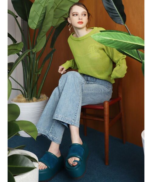 EVRIS（エヴリス）の「シアーロゴジャガードニット（ニット/セーター・レディース・ブラック/グリーン/ホワイト・FREE）」の12枚目の写真