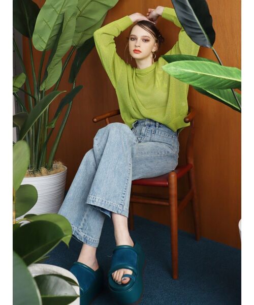 EVRIS（エヴリス）の「シアーロゴジャガードニット（ニット/セーター・レディース・ブラック/グリーン/ホワイト・FREE）」の13枚目の写真