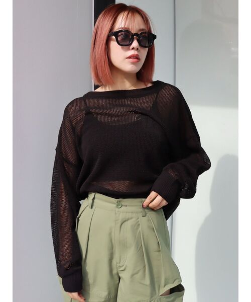 EVRIS（エヴリス）の「シアーロゴジャガードニット（ニット/セーター・レディース・ブラック/グリーン/ホワイト・FREE）」の18枚目の写真