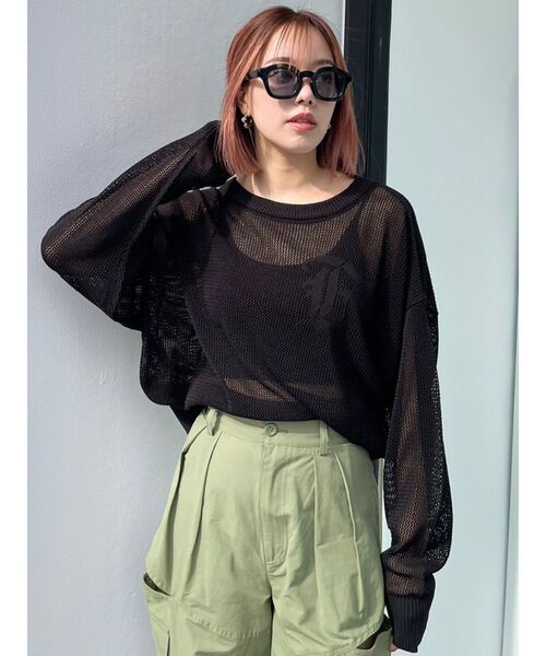 EVRIS（エヴリス）の「シアーロゴジャガードニット（ニット/セーター・レディース・ブラック/グリーン/ホワイト・FREE）」の19枚目の写真