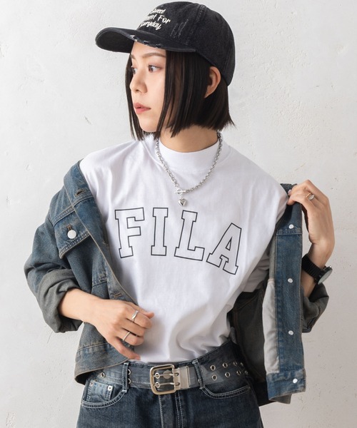 FILA(フィラ)の「FILA フィラ ブランド ロゴ ラバープリント モックネック 半袖 Tシャツ(Tシャツ/カットソー・レディース・ブラック/ホワイト・L/LL/M)」の4枚目の写真