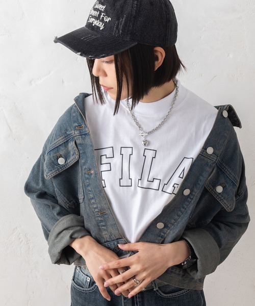 FILA(フィラ)の「FILA フィラ ブランド ロゴ ラバープリント モックネック 半袖 Tシャツ(Tシャツ/カットソー・レディース・ブラック/ホワイト・L/LL/M)」の5枚目の写真