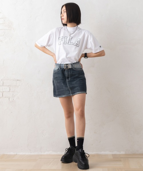 FILA(フィラ)の「FILA フィラ ブランド ロゴ ラバープリント モックネック 半袖 Tシャツ(Tシャツ/カットソー・レディース・ブラック/ホワイト・L/LL/M)」の6枚目の写真