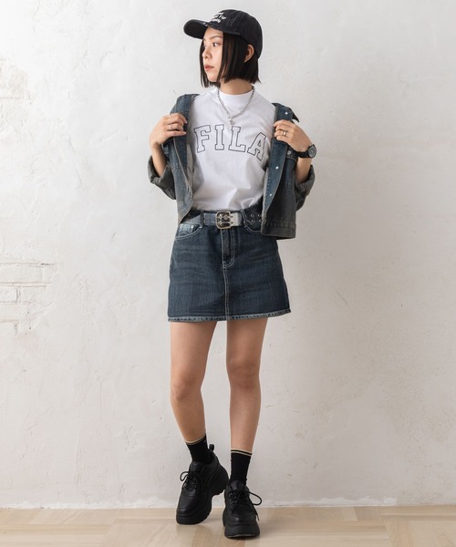 FILA(フィラ)の「FILA フィラ ブランド ロゴ ラバープリント モックネック 半袖 Tシャツ(Tシャツ/カットソー・レディース・ブラック/ホワイト・L/LL/M)」の7枚目の写真