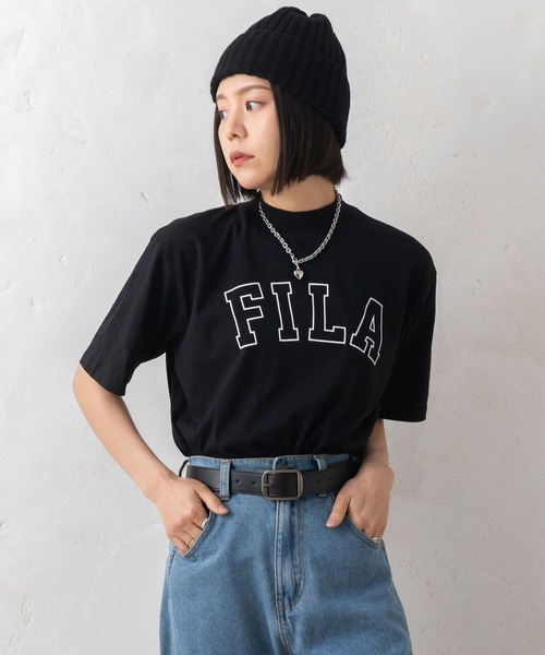 FILA(フィラ)の「FILA フィラ ブランド ロゴ ラバープリント モックネック 半袖 Tシャツ(Tシャツ/カットソー・レディース・ブラック/ホワイト・L/LL/M)」の10枚目の写真