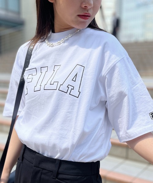 FILA(フィラ)の「FILA フィラ ブランド ロゴ ラバープリント モックネック 半袖 Tシャツ(Tシャツ/カットソー・レディース・ブラック/ホワイト・L/LL/M)」の9枚目の写真