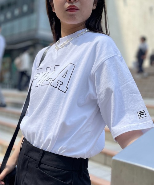 FILA(フィラ)の「FILA フィラ ブランド ロゴ ラバープリント モックネック 半袖 Tシャツ(Tシャツ/カットソー・レディース・ブラック/ホワイト・L/LL/M)」の8枚目の写真