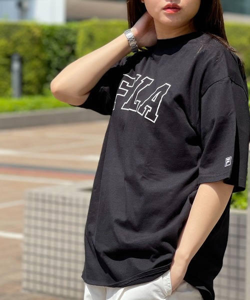 FILA(フィラ)の「FILA フィラ ブランド ロゴ ラバープリント モックネック 半袖 Tシャツ(Tシャツ/カットソー・レディース・ブラック/ホワイト・L/LL/M)」の14枚目の写真