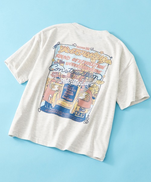 SHISKY（シスキー）の「SHISKY / シスキー ヴィンテージ 背面/ロゴプリント 杢天竺 ビックシルエット Tシャツ 半袖 キッズ（Tシャツ/カットソー・キッズ・ベージュ系1/杢グレー/ブラック系2/オートミール/グリーン系/ネイビー系/ベージュ系3/ベージュ系4/ベージュ系2/ブラック系/パープル系/ネイビー系1/ブラック系1/ベージュ系/グリーン系1/グレー系・110/120/150/130/140/160）」の9枚目の写真