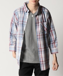 先染め 薄手コットン 七分袖チェックシャツ Skkone Collection