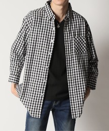 先染め 薄手コットン 七分袖チェックシャツ Skkone Collection