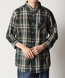 先染め 薄手コットン 七分袖チェックシャツ Skkone Collection