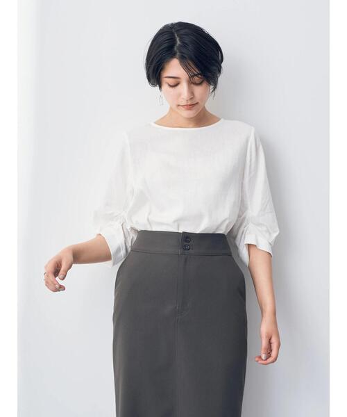 レーヨン麻タック袖ブラウス