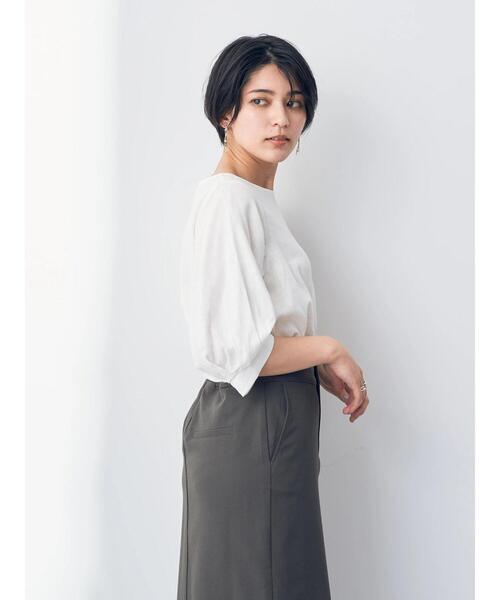 レーヨン麻タック袖ブラウス