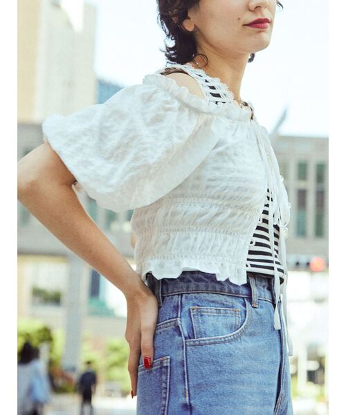 jouetie(ジュエティ)の「2WAYオフショルブラウス【ホルターネック/ギンガムチェック】(シャツ/ブラウス・レディース・ピンク/オレンジ/ブラック/オフホワイト・MEDIUM)」の5枚目の写真