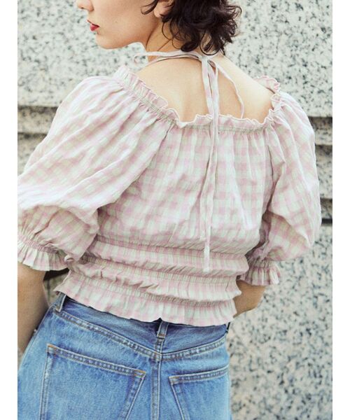 jouetie(ジュエティ)の「2WAYオフショルブラウス【ホルターネック/ギンガムチェック】(シャツ/ブラウス・レディース・ピンク/オレンジ/ブラック/オフホワイト・MEDIUM)」の18枚目の写真