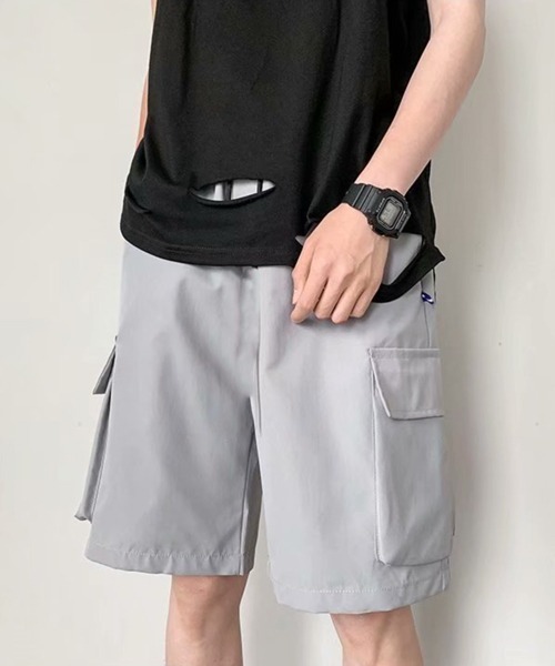 NOWLE（ノウル）の「【NOWLE】ワイド ミリタリー カーゴ イージー ショートパンツ（カーゴパンツ・メンズ・グレー/カーキ/ブラック・MEDIUM/LARGE）」の2枚目の写真