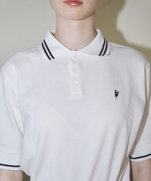 MIRO AMURETTE（ミロアミュレット）の「niwatori over polo T/オーバーサイズポロシャツ（ポロシャツ・レディース・ブラック/ホワイト・FREE）」の20枚目の写真