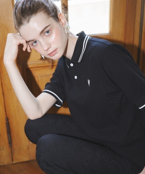 MIRO AMURETTE（ミロアミュレット）の「niwatori over polo T/オーバーサイズポロシャツ（ポロシャツ・レディース・ブラック/ホワイト・FREE）」の22枚目の写真