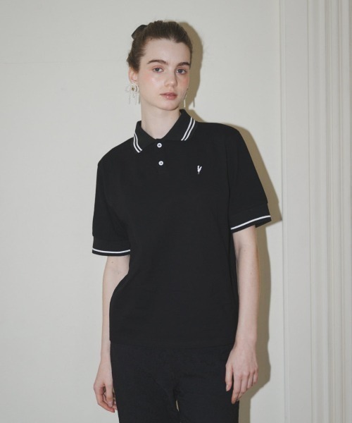 MIRO AMURETTE（ミロアミュレット）の「niwatori over polo T/オーバーサイズポロシャツ（ポロシャツ・レディース・ブラック/ホワイト・FREE）」の11枚目の写真