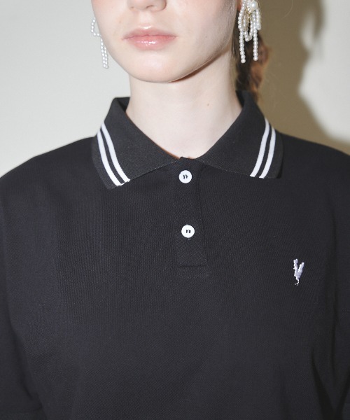 MIRO AMURETTE（ミロアミュレット）の「niwatori over polo T/オーバーサイズポロシャツ（ポロシャツ・レディース・ブラック/ホワイト・FREE）」の12枚目の写真