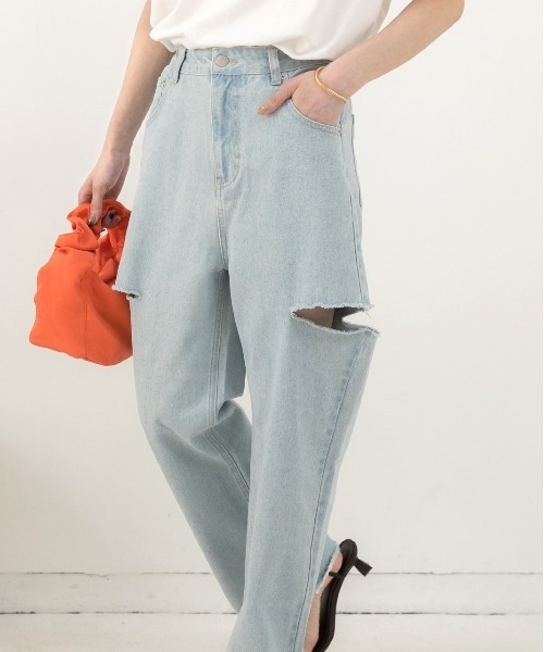 ad thie（アドティエ）の「裾フリンジ・後ろゴム サイドカット ワイドデニム（デニムパンツ・レディース・ライトブルー/ブラック/サックスブルー・FREE）」の15枚目の写真