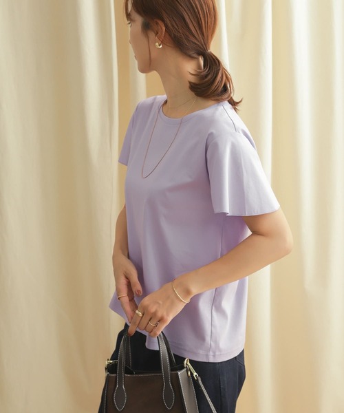 URBAN RESEARCH DOORS(アーバンリサーチドアーズ)の「シルケットコットンフレアスリーブプルオーバー(Tシャツ/カットソー・レディース・オフホワイト/ラベンダー/ネイビー・MEDIUM)」の3枚目の写真