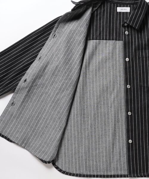 Mila Owen（ミラオーウェン）の「ヒッコリービックシャツカバーオール【ウォッシャブル/手洗い】（カバーオール・レディース・ブラック・FREE）」の3枚目の写真