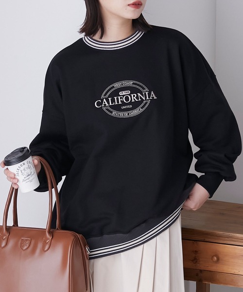 BONLECILL(ボンルシール)の「リブ配色ラインデザイン ロゴ刺繍プルオーバー(スウェット・レディース・ネイビー/オートミール/パープル/オフホワイト/ブラック・FREE)」の1枚目の写真