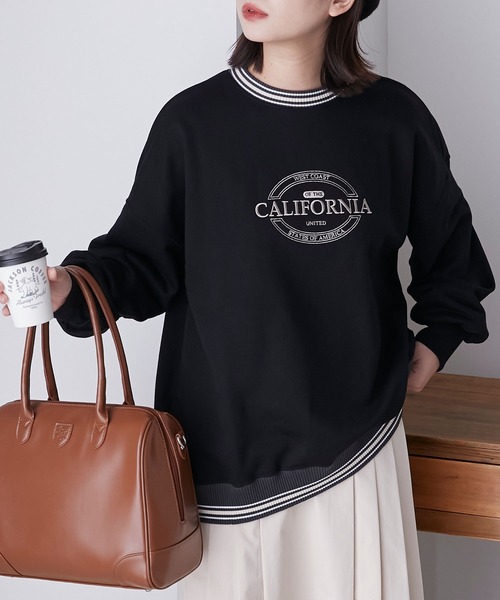 BONLECILL(ボンルシール)の「リブ配色ラインデザイン ロゴ刺繍プルオーバー(スウェット・レディース・ネイビー/オートミール/パープル/オフホワイト/ブラック・FREE)」の11枚目の写真