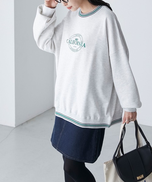BONLECILL(ボンルシール)の「リブ配色ラインデザイン ロゴ刺繍プルオーバー(スウェット・レディース・ネイビー/オートミール/パープル/オフホワイト/ブラック・FREE)」の14枚目の写真