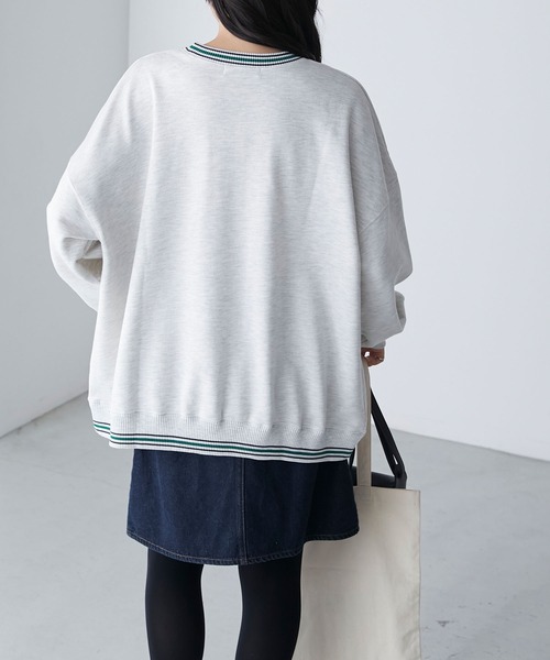 BONLECILL(ボンルシール)の「リブ配色ラインデザイン ロゴ刺繍プルオーバー(スウェット・レディース・ネイビー/オートミール/パープル/オフホワイト/ブラック・FREE)」の15枚目の写真