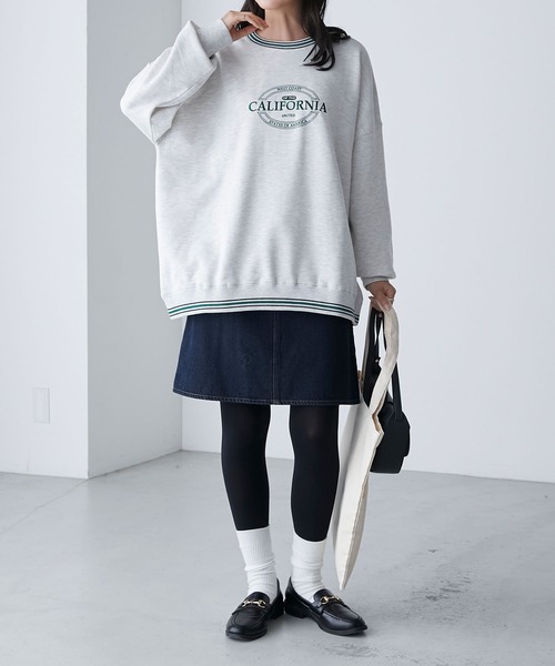 BONLECILL(ボンルシール)の「リブ配色ラインデザイン ロゴ刺繍プルオーバー(スウェット・レディース・ネイビー/オートミール/パープル/オフホワイト/ブラック・FREE)」の17枚目の写真
