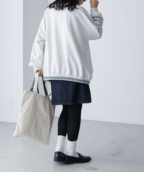 BONLECILL(ボンルシール)の「リブ配色ラインデザイン ロゴ刺繍プルオーバー(スウェット・レディース・ネイビー/オートミール/パープル/オフホワイト/ブラック・FREE)」の18枚目の写真
