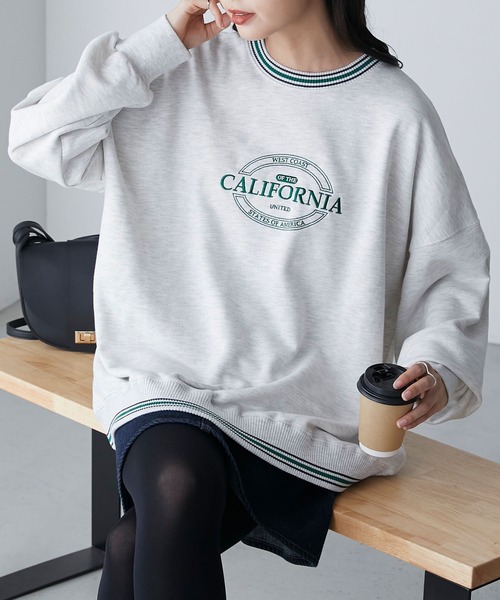 BONLECILL(ボンルシール)の「リブ配色ラインデザイン ロゴ刺繍プルオーバー(スウェット・レディース・ネイビー/オートミール/パープル/オフホワイト/ブラック・FREE)」の20枚目の写真