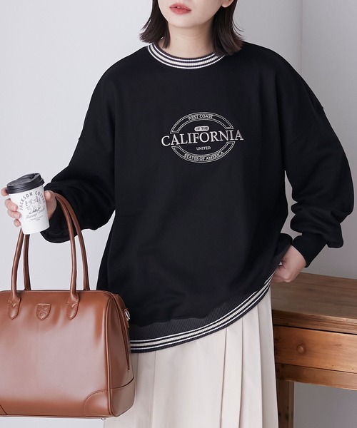 BONLECILL(ボンルシール)の「リブ配色ラインデザイン ロゴ刺繍プルオーバー(スウェット・レディース・ネイビー/オートミール/パープル/オフホワイト/ブラック・FREE)」の12枚目の写真