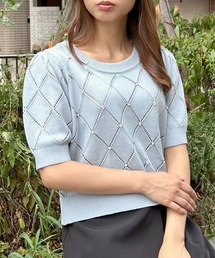 ラインストーン半袖ニット