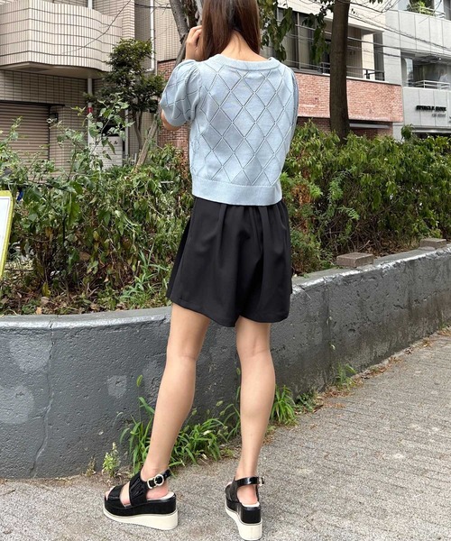 INGNI（イング）の「ラインストーン半袖ニット（ニット/セーター・レディース・オフホワイト/グレー系その他/ブラック/ブルー・M）」の5枚目の写真