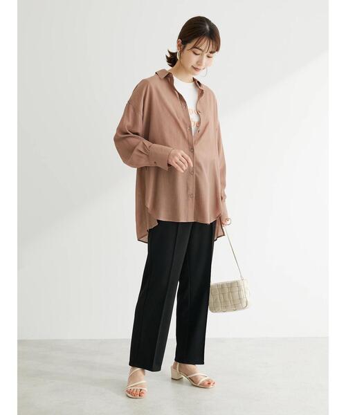 Green　Parks（グリーンパークス）の「ワッシャービッグシャツ（シャツ/ブラウス・レディース・ブラウン/オフホワイト/ブラック/サックスブルー・FREE）」の5枚目の写真