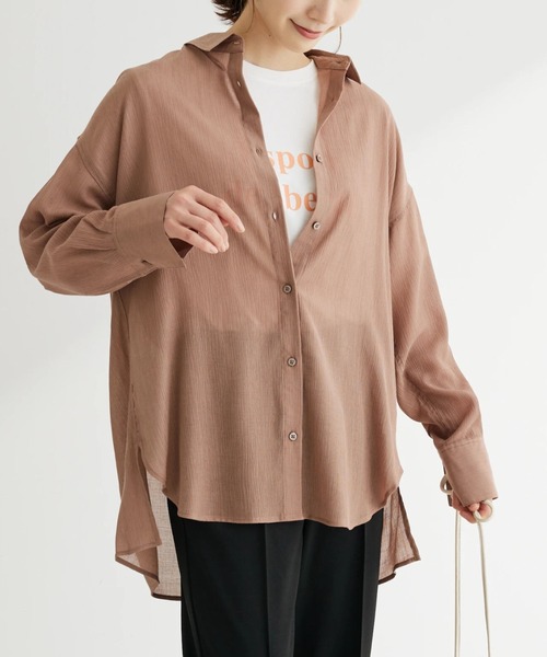 Green　Parks（グリーンパークス）の「ワッシャービッグシャツ（シャツ/ブラウス・レディース・ブラウン/オフホワイト/ブラック/サックスブルー・FREE）」の3枚目の写真