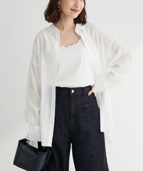 Green　Parks（グリーンパークス）の「ワッシャービッグシャツ（シャツ/ブラウス・レディース・ブラウン/オフホワイト/ブラック/サックスブルー・FREE）」の2枚目の写真