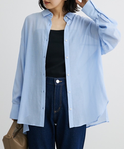 Green　Parks（グリーンパークス）の「ワッシャービッグシャツ（シャツ/ブラウス・レディース・ブラウン/オフホワイト/ブラック/サックスブルー・FREE）」の4枚目の写真