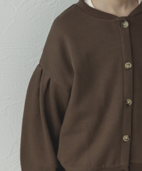 pairmanon（ペアマノン）の「裏起毛 ボリューム袖 前釦開き カーディガン（カーディガン/ボレロ・キッズ・ミント/ブラウン/ピンク・90/120/130/110/140/100/150）」の4枚目の写真
