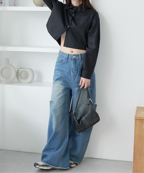 ECRIRE(エクリール)の「カットアウト ワイドデニムパンツ(デニムパンツ・レディース・ブルー・M)」の19枚目の写真