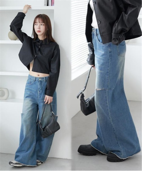 ECRIRE(エクリール)の「カットアウト ワイドデニムパンツ(デニムパンツ・レディース・ブルー・M)」の22枚目の写真